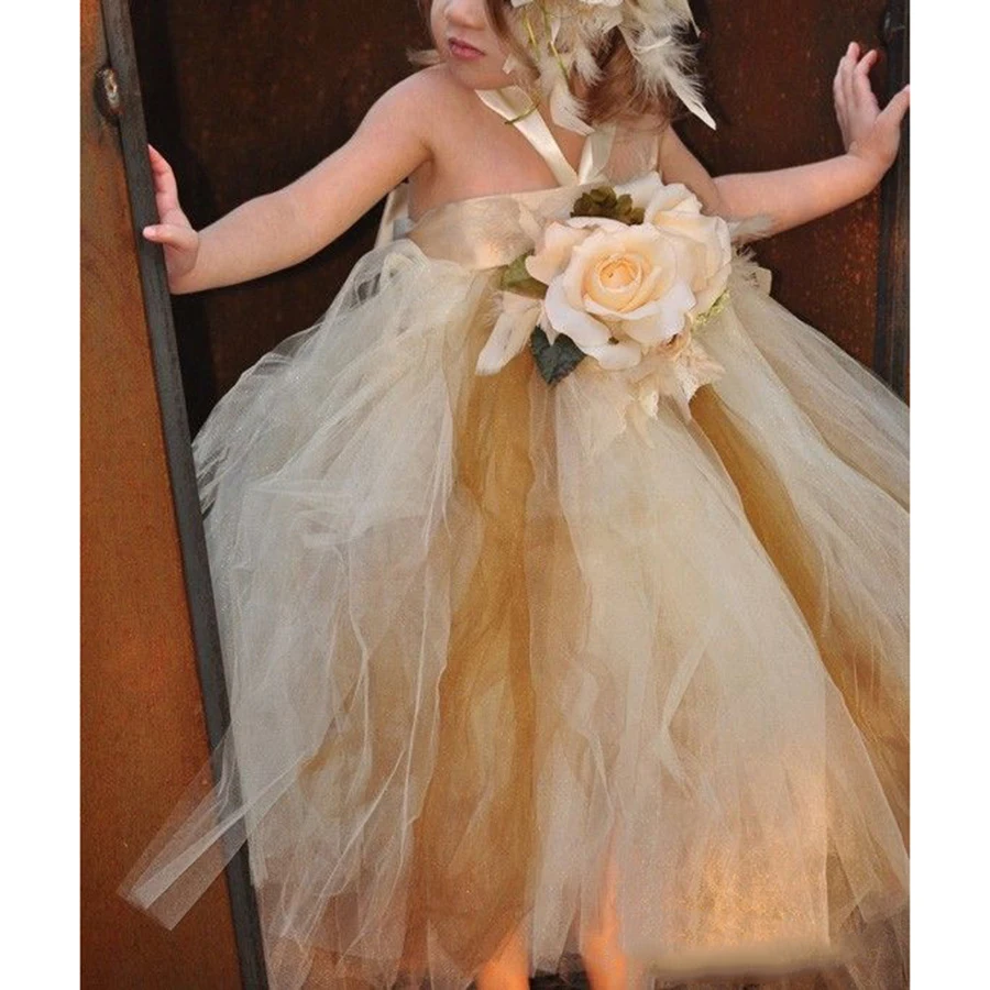 Robe de fille de fleur de Rose personnalisée enfants anniversaire fronde sans manches princesse thé longueur mariage dentelle Besch robe de bal robes 2025