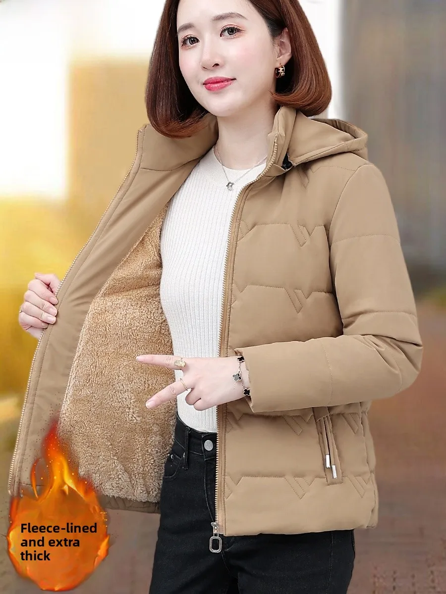 

TUCANO Women's Fce Lined down Cotton Jaet ort Hooded Coat Winter Clothes Korean Sle Loose Fit Zipper ket Detail