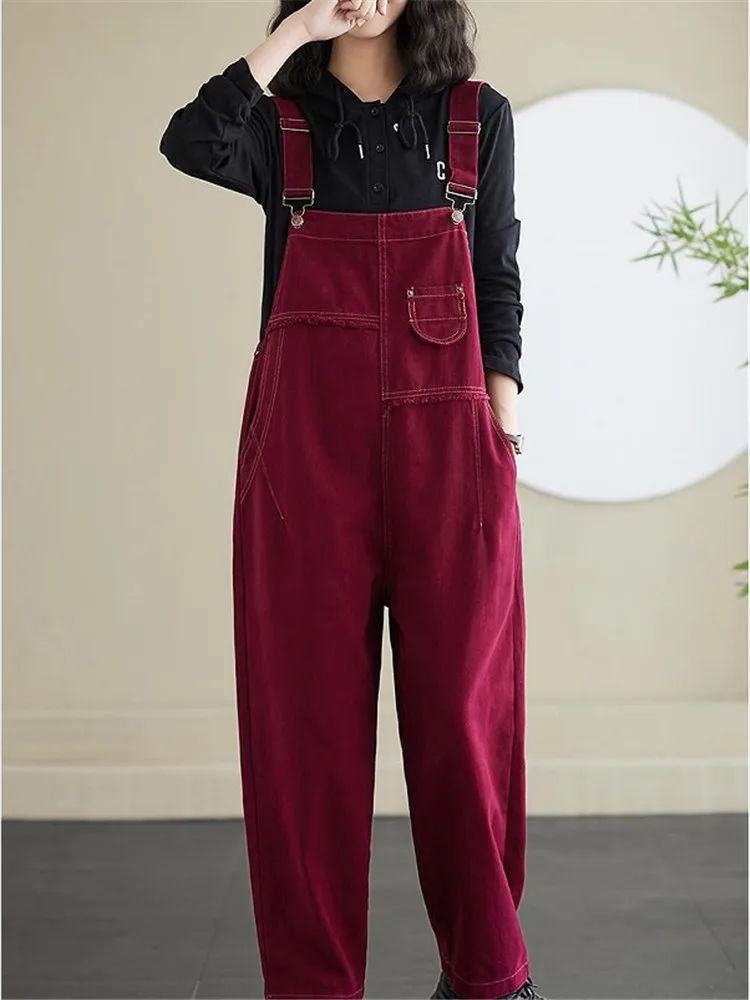 

Denim Overalls Women Spring Autumn Loose Large Size Retro Tooling Suspenders Jumpsuit Slimming Harem Long Pants Ropa De Mujer