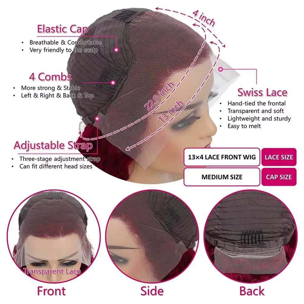 Umi 99J Colored 13x4 Pre Plucked Bone Straight Bob Wigs HD Burgundy Red Brazilian 100% Human Hair Transparent Lace Frontal Wig