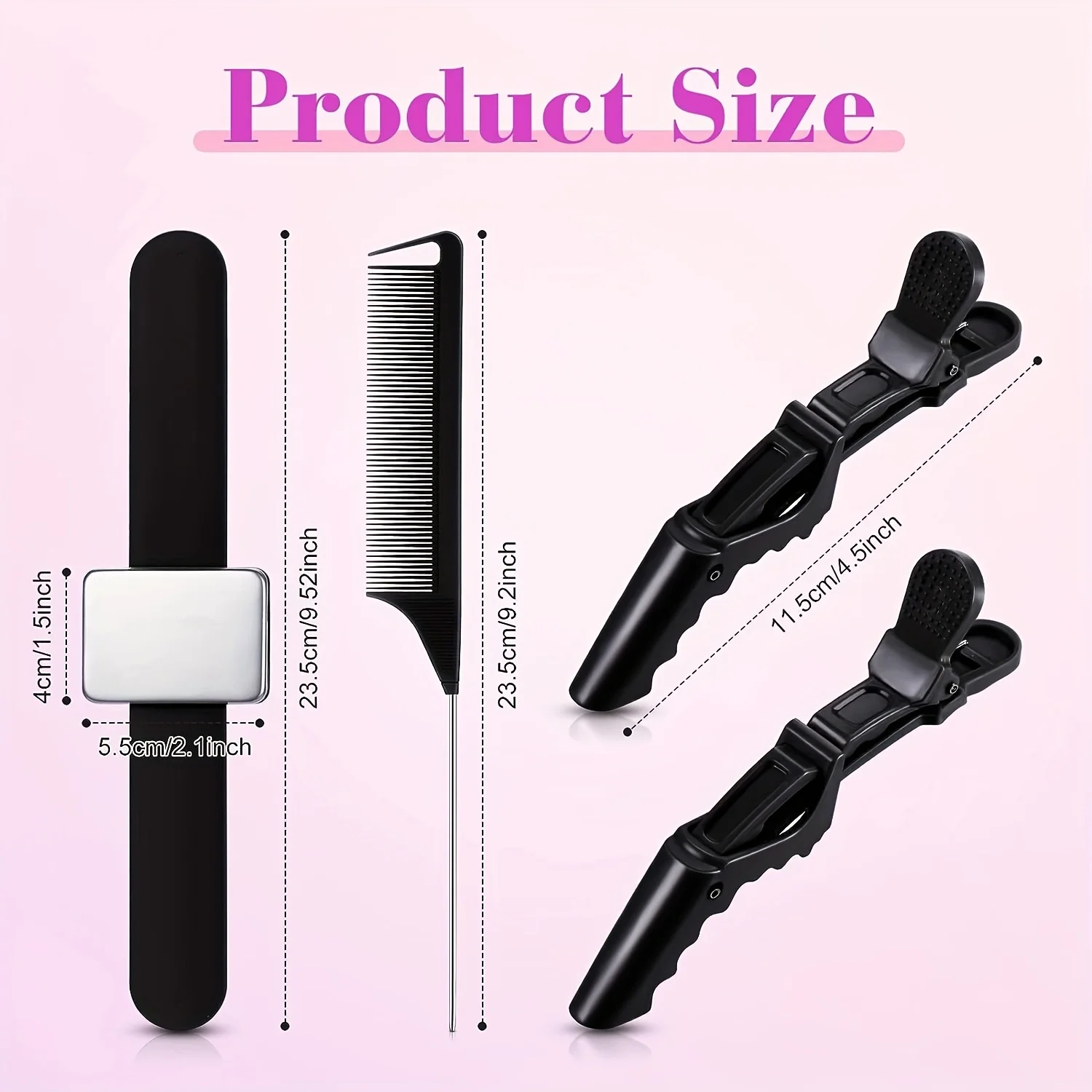 Styling-Set mit magnetischem Haarkamm und Handgelenksband, 2 Edelstahl-Haarkämmen mit spitzem Ende und 4 Krokodilklemmen, Haar-Flechtwerkzeug – Detail 4