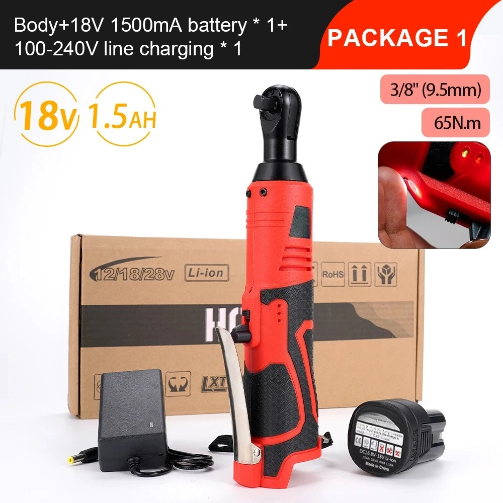 3/8 inch cordless electric wrench 65Nm right angle ratchet wrench 18V rechargeable car maintenance angle wrench