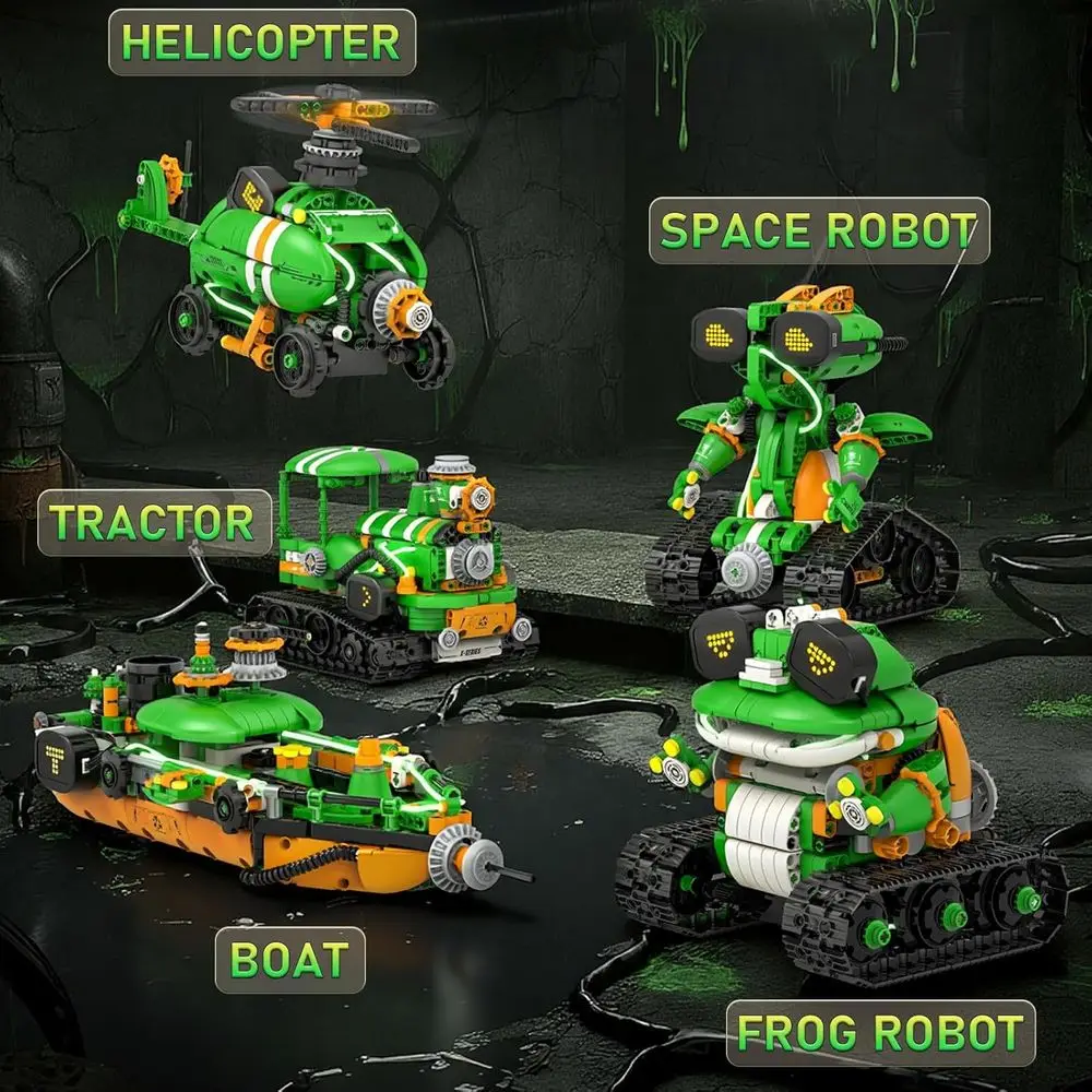 Kit robot STEM de 6 à 14 ans : jouets de construction 5 en 1 à distance et contrôlés par application avec 732 pièces pour garçons et filles