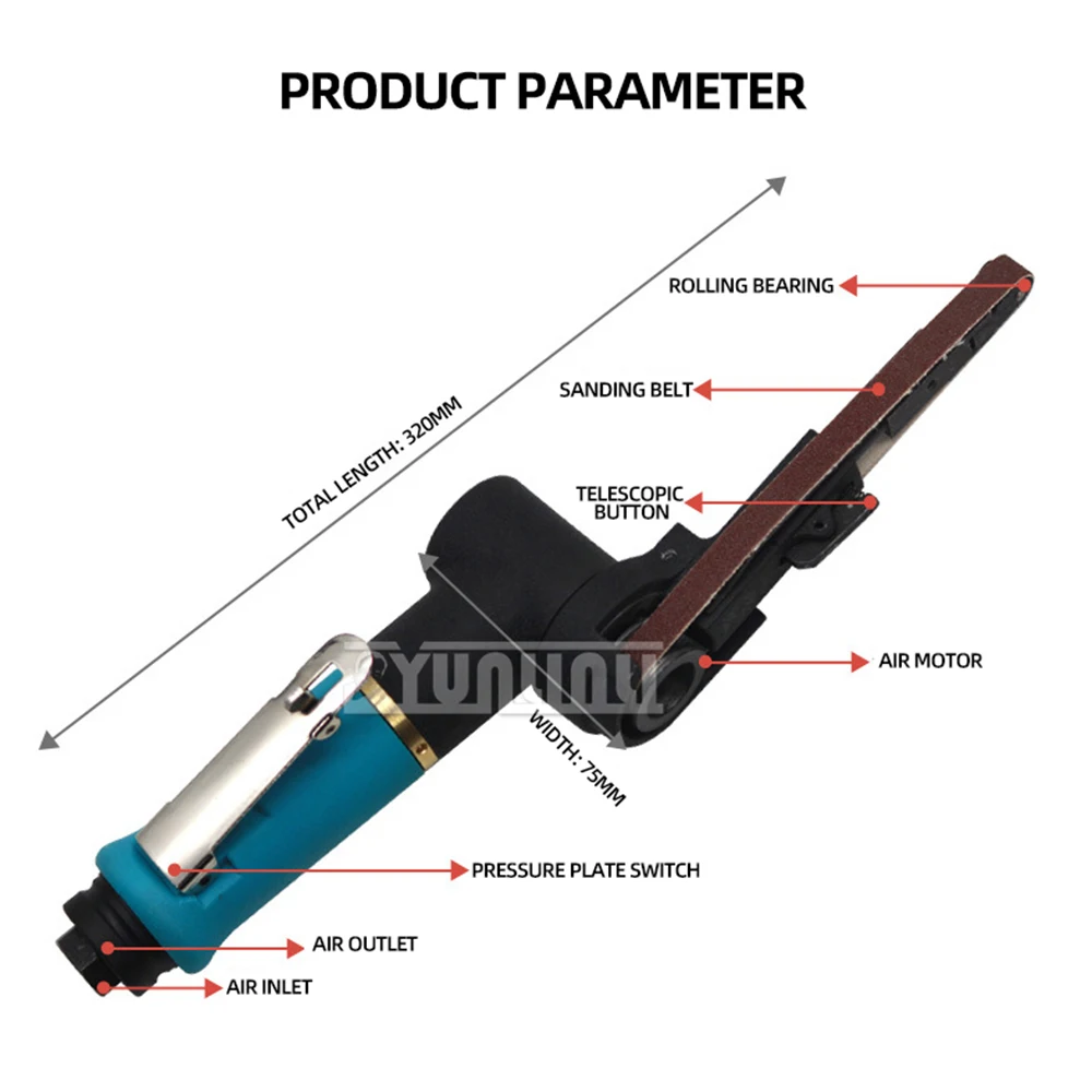 Ponceuse à bande pneumatique, polisseuse, polissage du métal, meulage du bois, chanfrein, machine de coupe, 10x170mm, 330 L par min