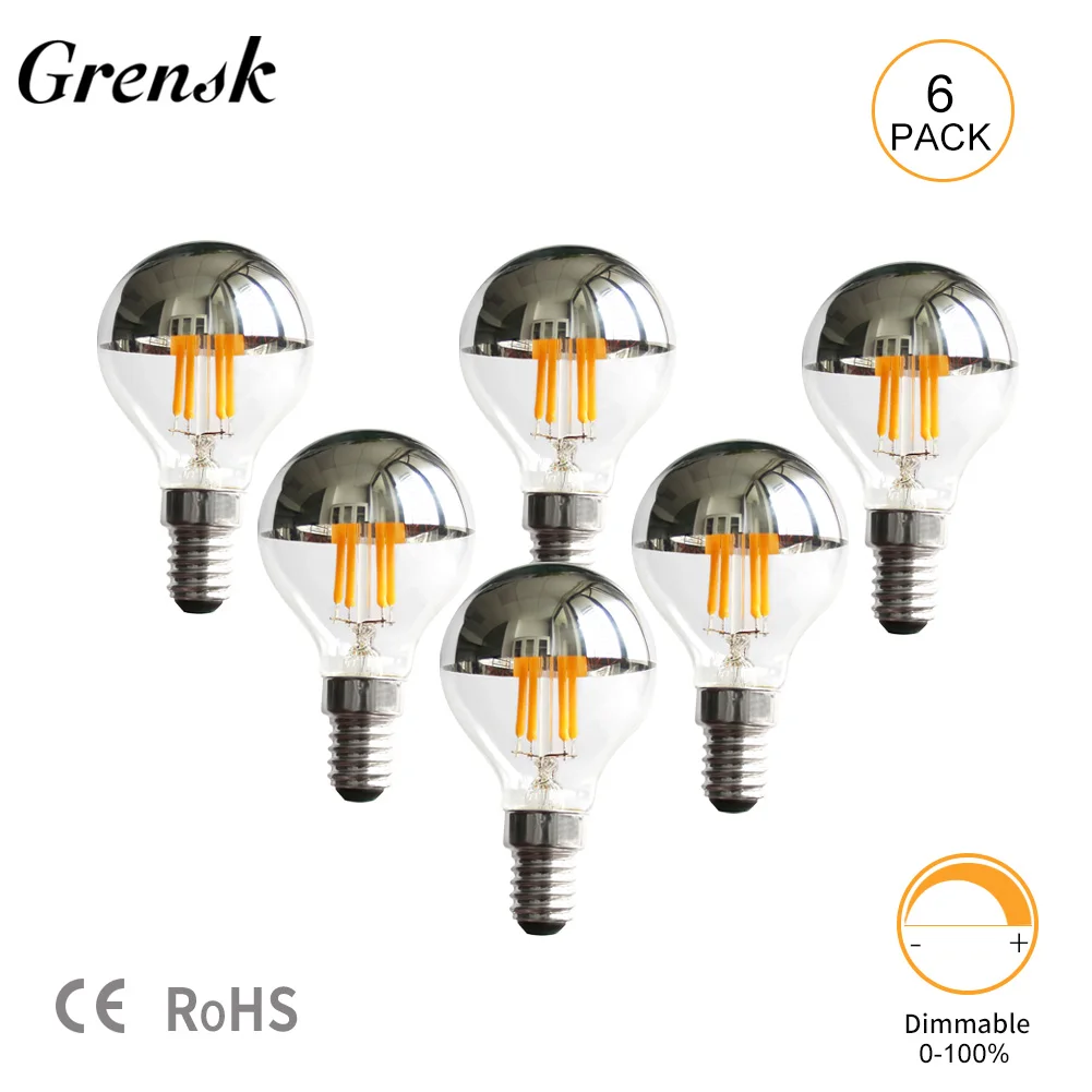 

Half Chrome Light Bulb 4W G45 E14 Deep Dimmable Silver Tipped Mirror Vintage Edison Bulb Warm White 2700K Flicker Free Led Lamps