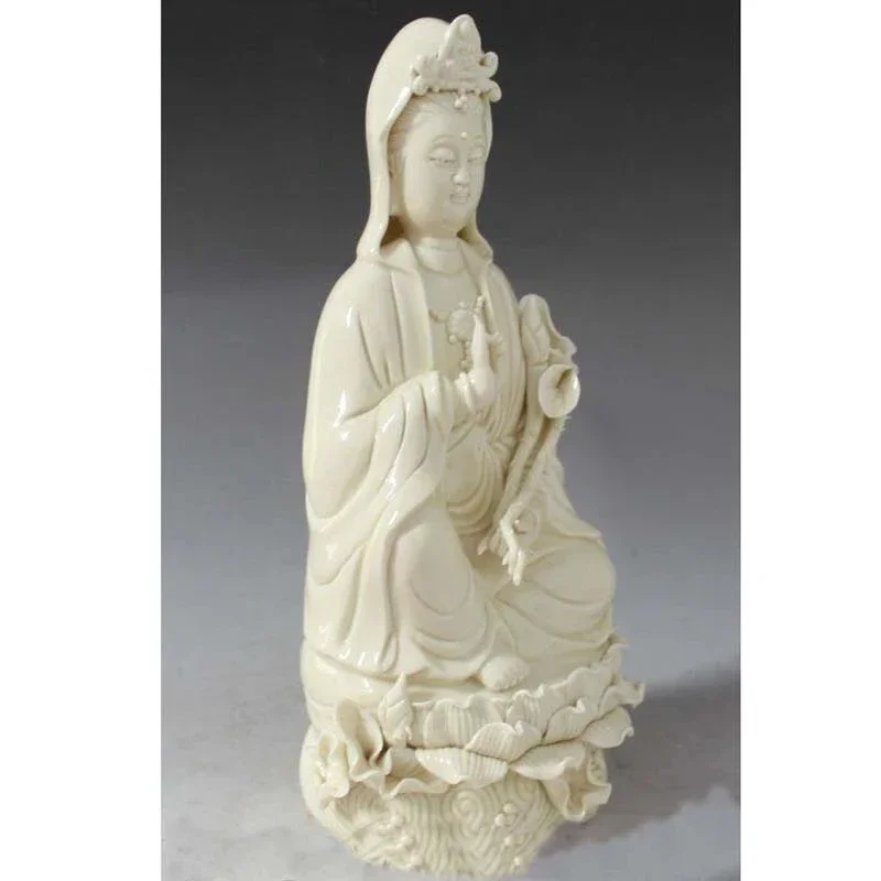 28CM Chinese Dehua Porcelain Lotus Kwan-yin Guan Yin Boddhisattva Goddess statue