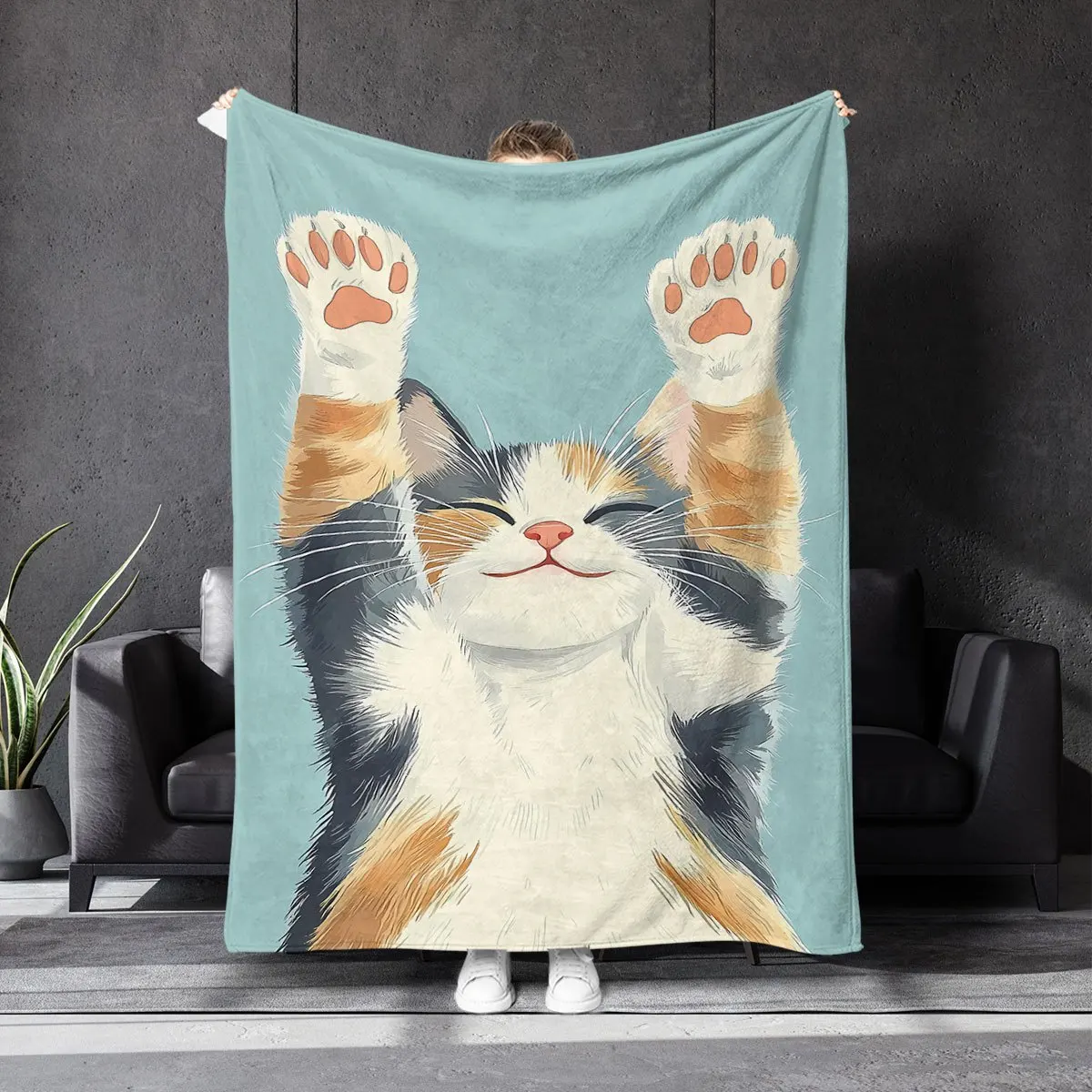 Joyful Waving Cat Pattern Blanket, Bedspread, Towel Quilt, Nap Blanket, Casual Throw, Travel Blanket Modern