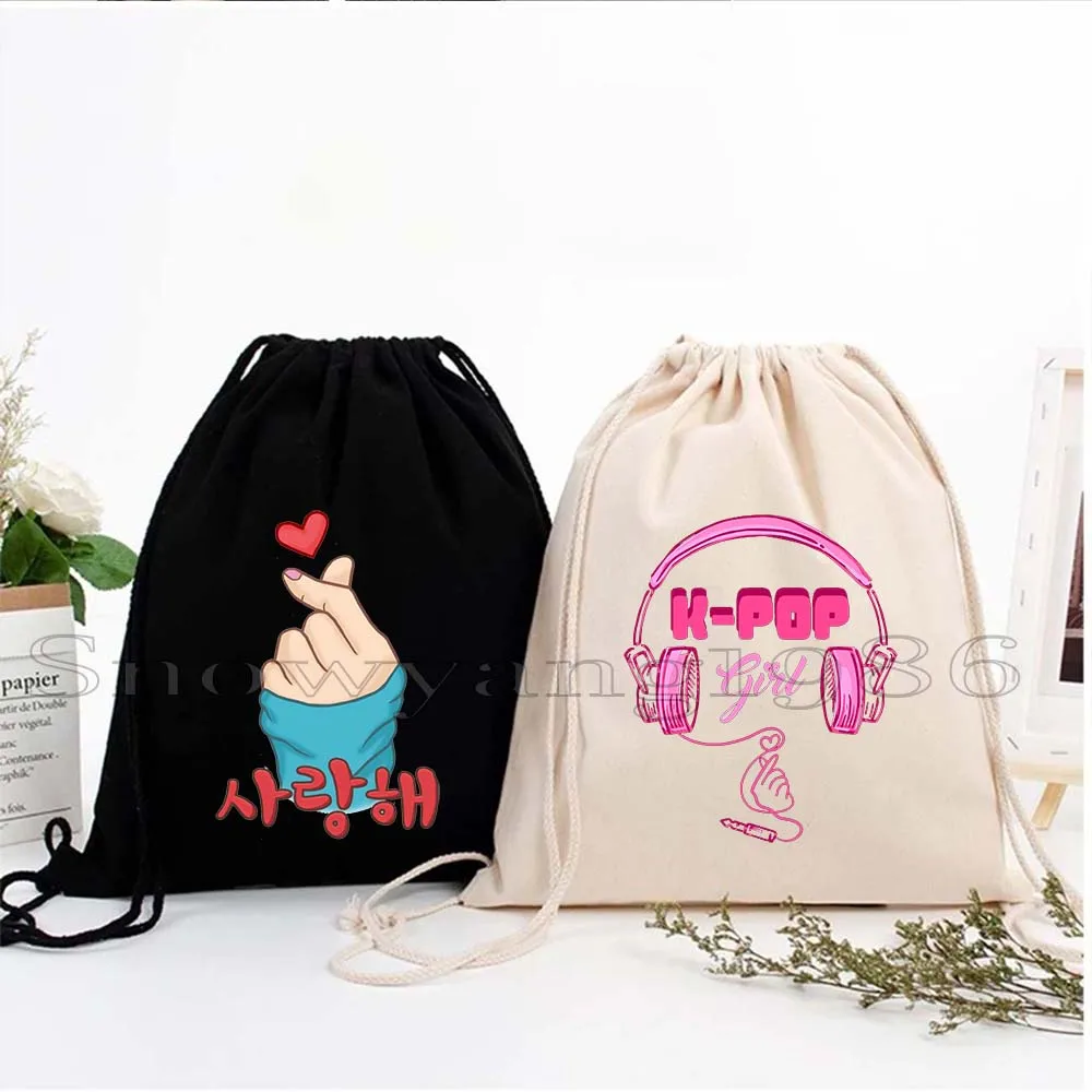 

K-pop Ручной Корейский Fingerheart Kpop Finger Heart Saranghae Холщовые сумки на шнурке Футбольный рюкзак Спортивный рюкзак Подарки Сумка на шнурке