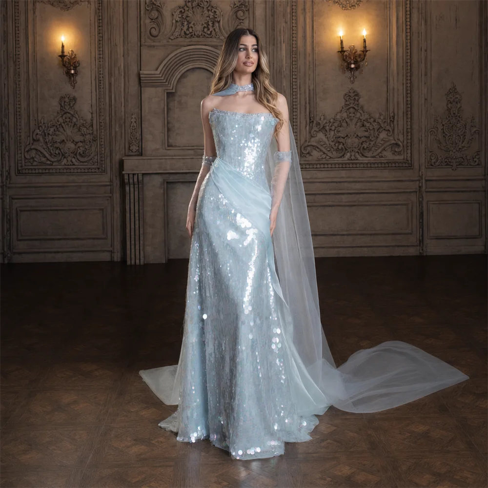 Blue Formal Evening Dress Strapless Long Prom Gown for Birthday Graduation Debutante Wedding Banquet Party Bridesmaid Dresses
