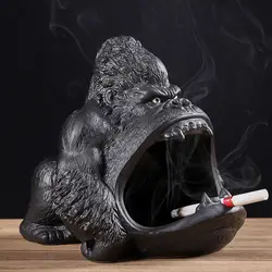 Creative Ceramic Gorilla Ashtray Cartoon Cute Animal Living Room Office Decor Large-capacity Anti-ash Car Ashtray Birthday Gift