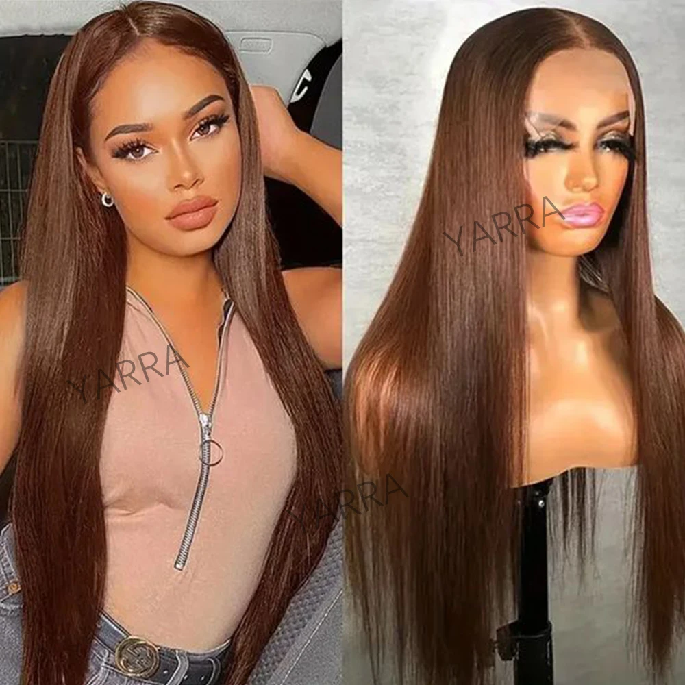 13x4 Chocolate Brown Straight Lace Front Wigs Human Hair 13x6 Transparent Lace Frontal Wig Pre Plucked Brown Bleached Wigs