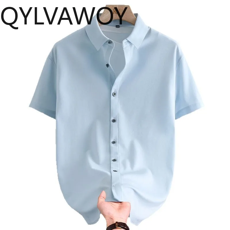 

QYLVAWOY High-end Men's Shirts Mulberry Silk Summer Shirts Short Sleeve Tops Stylish Thin Shirts for Man Camisas Masculina Daily
