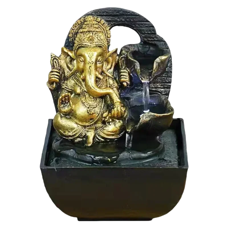 Ganesha Statues Indoor Water Fountain Buddha Sculpture Figurine Zen Meditation Tabletop Waterfall Micro Landscape Resin forDecor