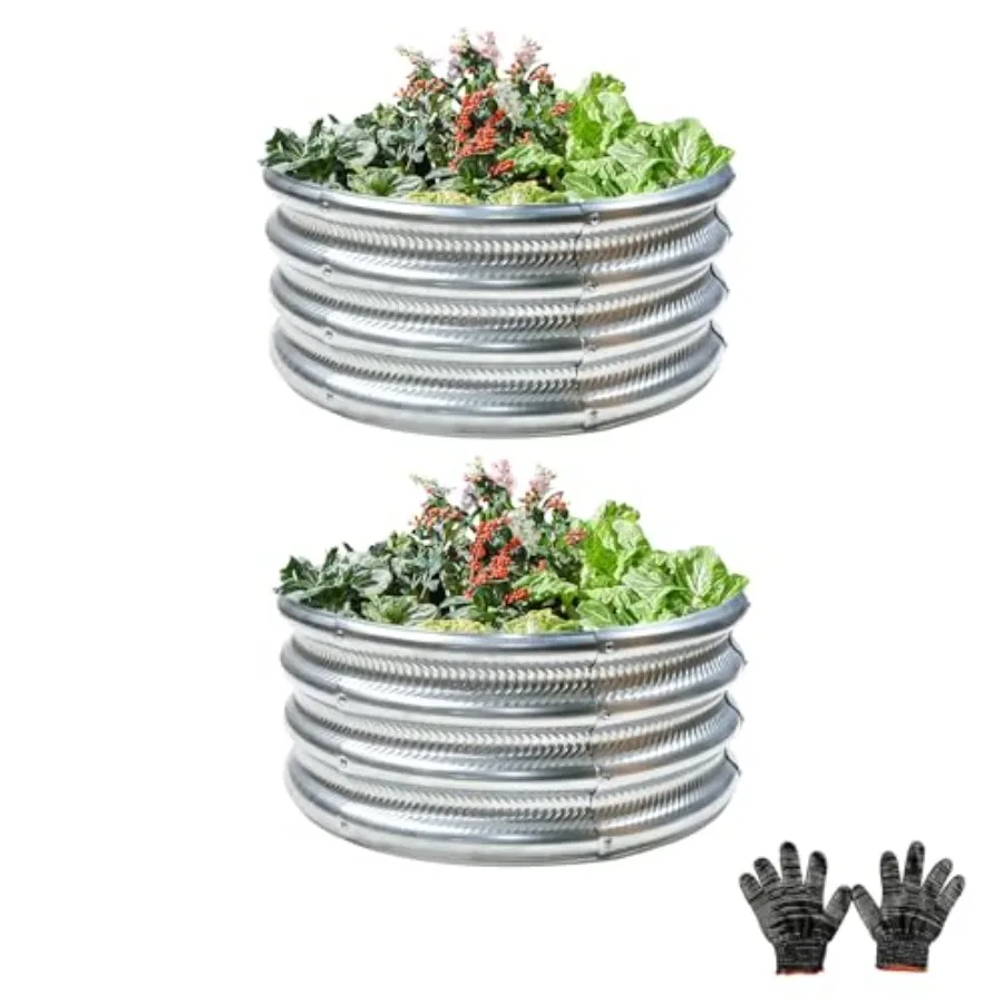 

2 Pcs 2x2X1 Feet Round Galvanized Raised Garden Bed Kit, Outdoor Planter Garden Bed, Metal Raised Box for Vegetables, Fruits, F