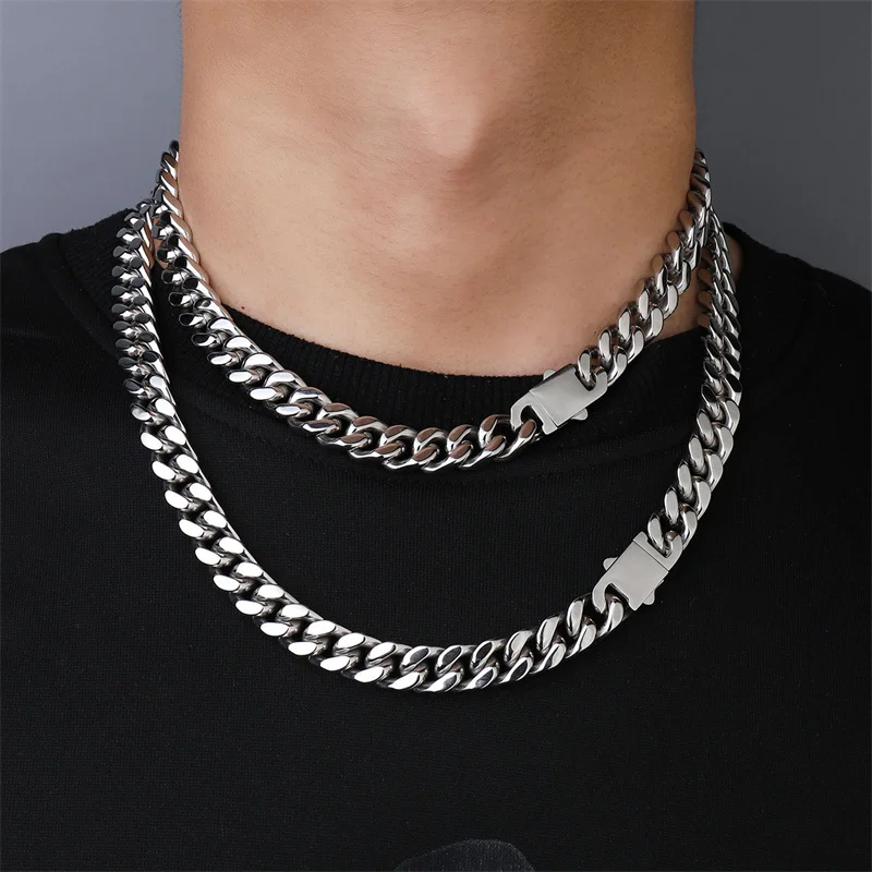 EBUTY 45cm-60cm Stainless Steel Glossy Hip-Hop Cuban Chain Necklace For Men Punk Neck Male Chains Thick