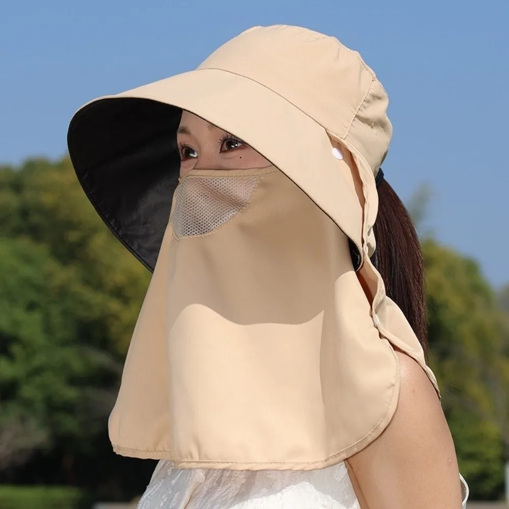 

New Anti-UV Fisherman Hat Wide Brim Adjustable Sun Hat with Face Mask Neck Shawl 50+UPF Protection Beach Cap Women