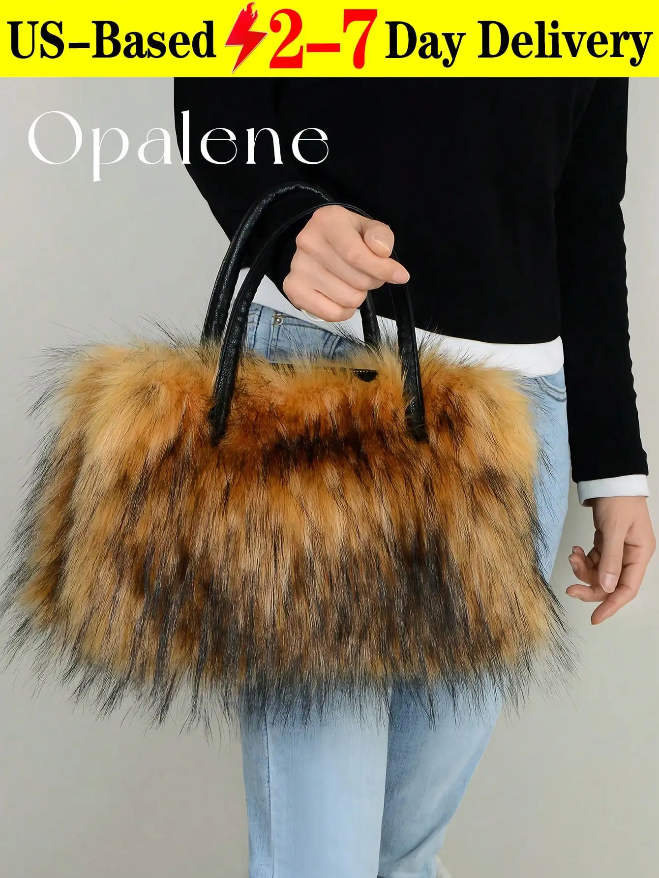 

Faux Fur Large Tote Handbag for Women, Soft Fluffy Shoulder Bag with Compartments