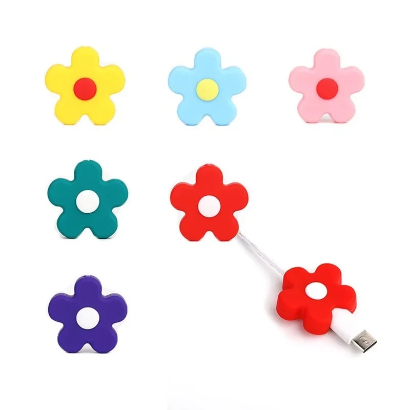 Cute Cartoon Flower cable clip charger Protector Data Line Cord Protective Case Cable Winder Cover for IPhone USB Charging Cable