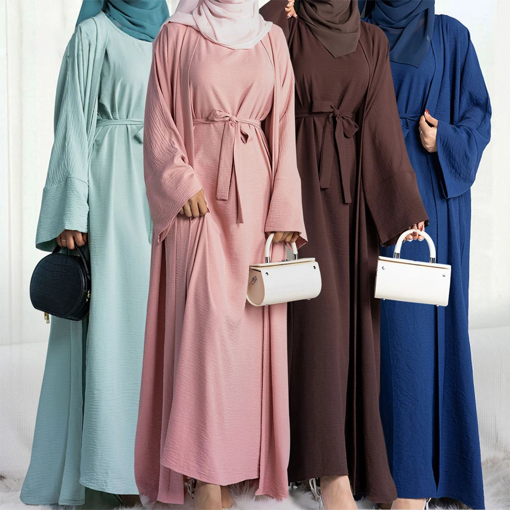 Kobiety Otwarta Abaya Kaftan Dubaj Turcja 2-częściowy zestaw muzułmański Luksusowa islamska szata Afrykańska sukienka Kimono Maroko Odzież Kaftan Moda