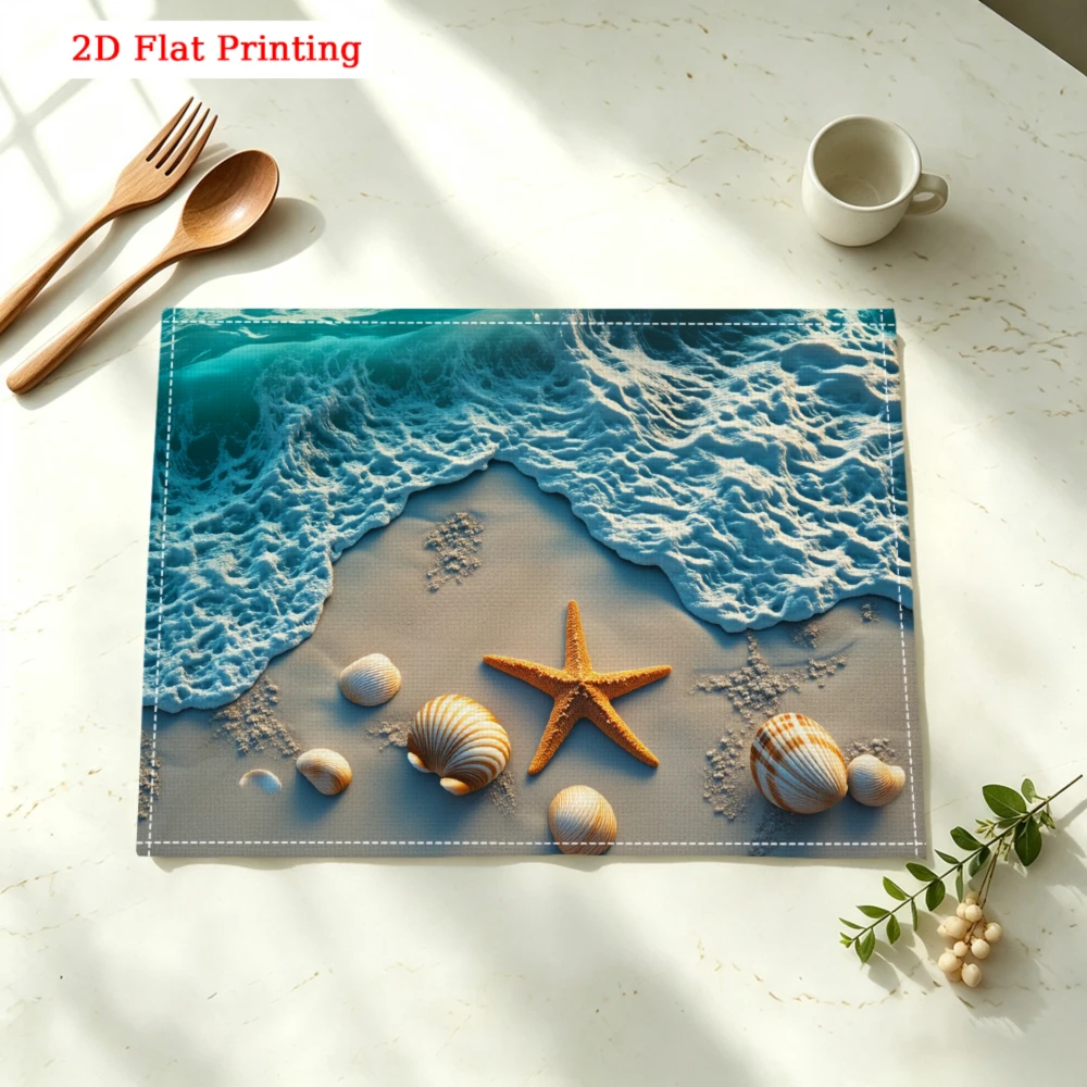Beach Wave Starfish Kitchen Placemat Ocean Wave Beach Linen Pad Dish Coffee Cup Table Mat 1PC 30x40cm