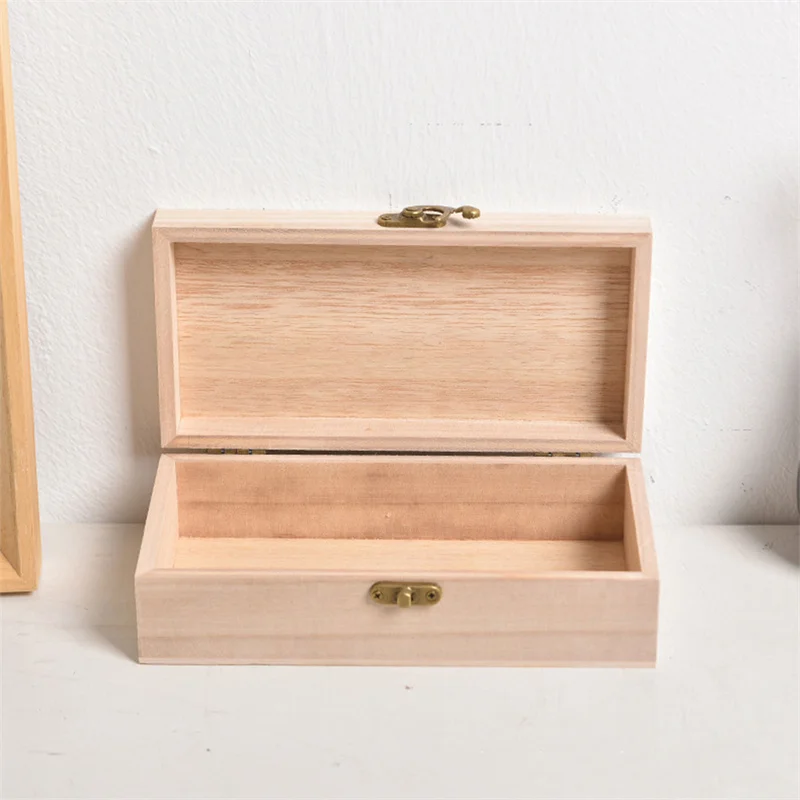 1Pc Retro Wooden Jewelry Box Organizer With Lid Desktop Natural Wood Clamshell Storage Case Handmade Craft Box