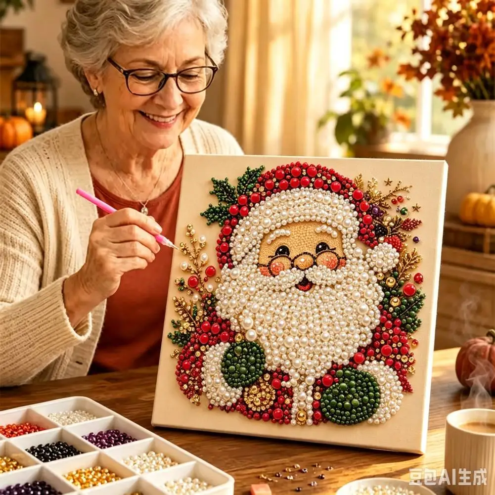 5D Christmas Pearl Diamond Painting Kit with Frame for Adults Beginners DIY Christmas Pearl Beads Art Craft For Home Wall Decor