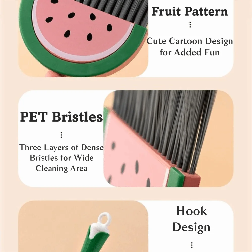 

Funny Cartoon Children Dustpan Set Mini Retractable Cleaning Watermelon Lemon Broom Set For Aged 3-8
