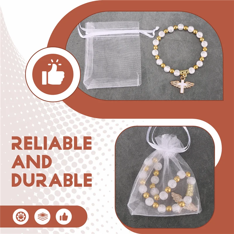 

L72A-Angel Wing Cross Bracelet Favor With Organza Bags Acrylic Baptism Favor For Boy And Girl Communion Birthday Wedding