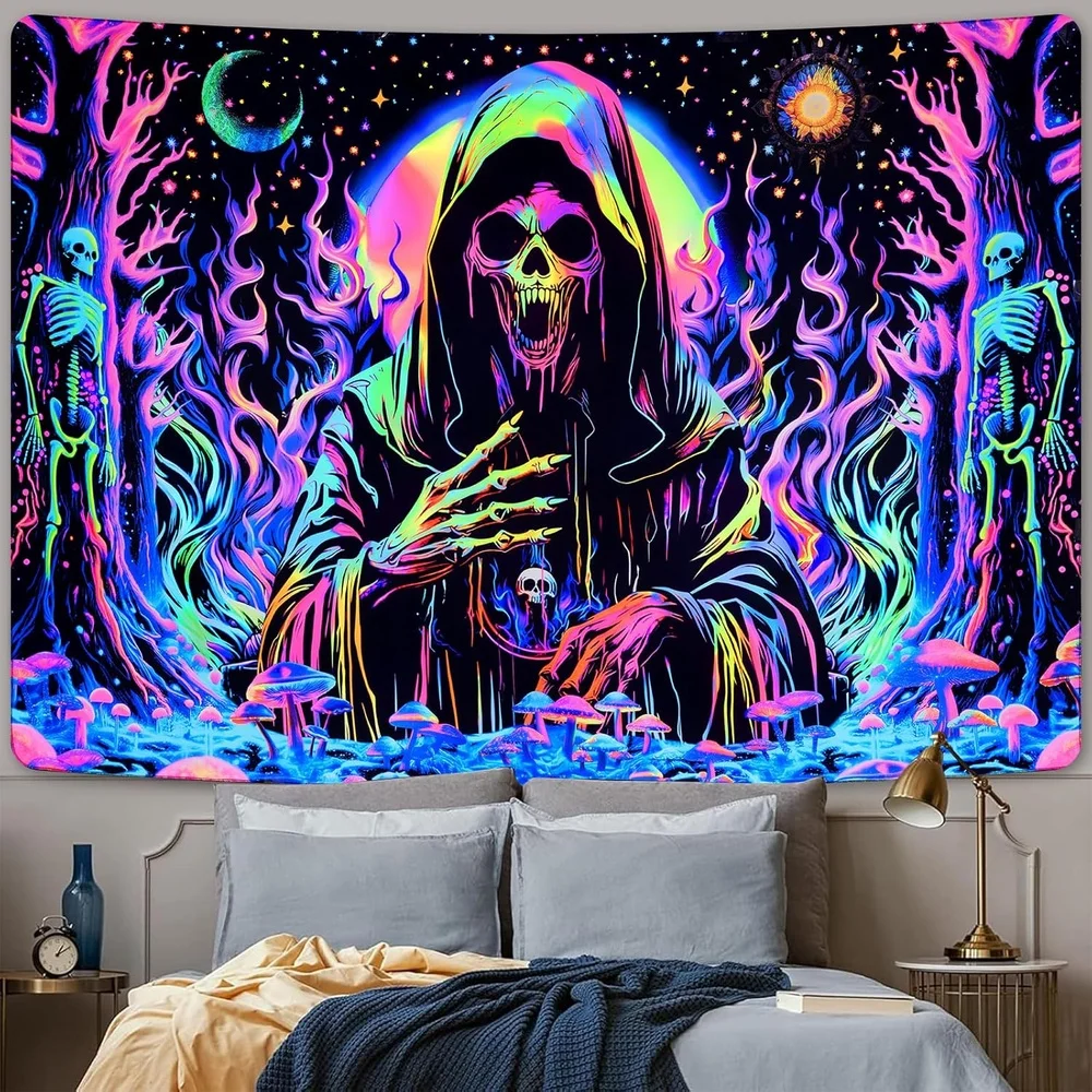 VIKAMA Halloween Dark Night Skeleton King Tapestry Neon Venom Halloween Horror Theme Party Gothic Style Bedroom