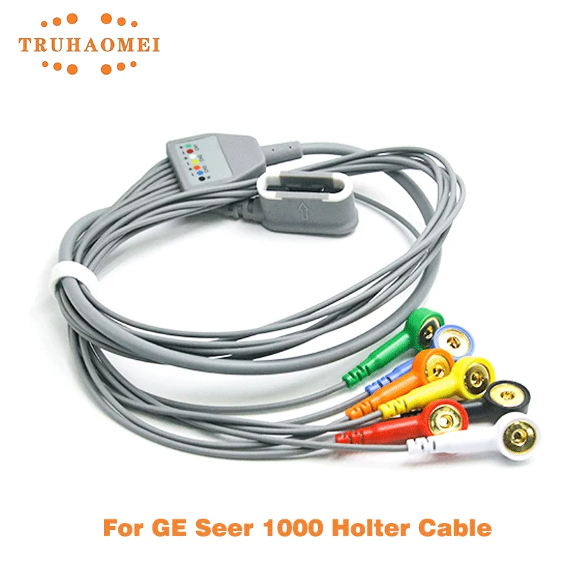 ECG Cable 20 Pin with 7 Leadwires Snap End Holter Recorder Leads For GE Seer 1000 IEC Standard 2067634-020 Holter Cables