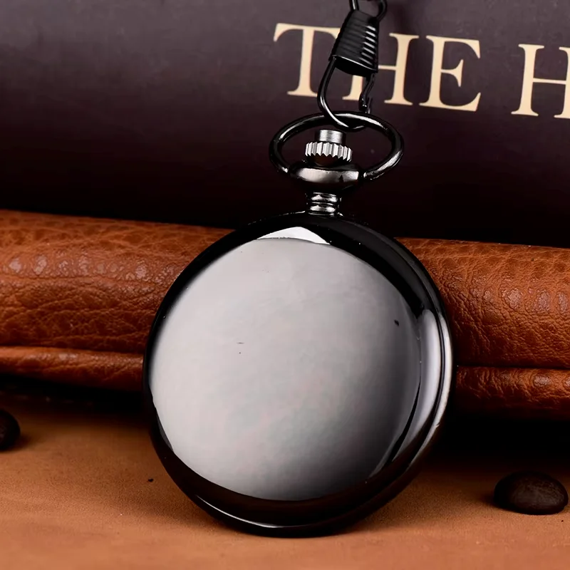 Black Roman face pocket watch English alphabet pocket watch flip cover long necklace hang watch alloy quartz watch