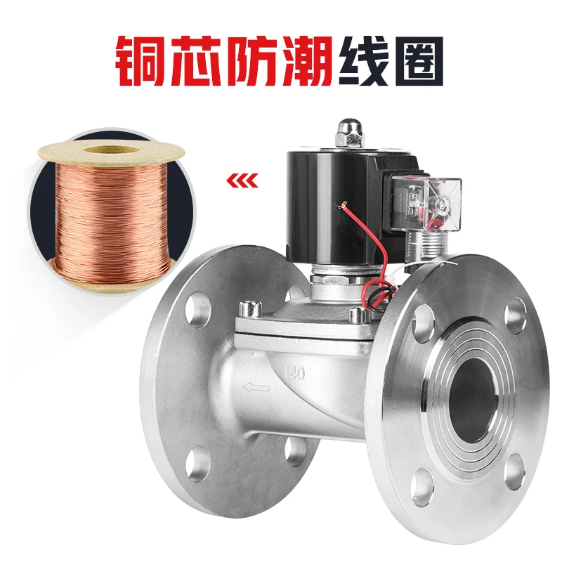 304 stainless steel flange solenoid normally closed water valve 4 6 minutes 1 inch weak corrosion resistant copper coil 220V24