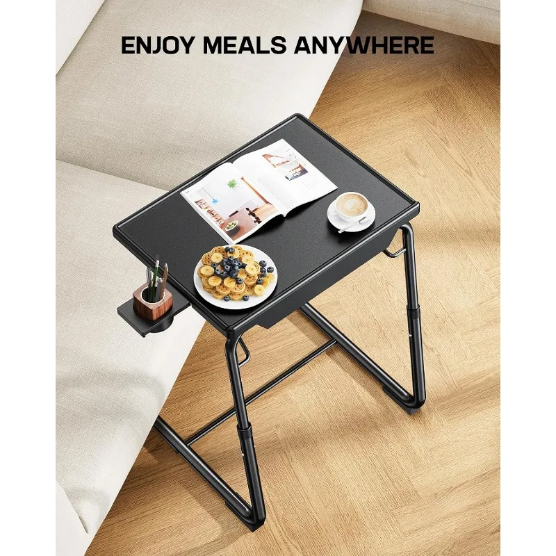 TV Tray - TV Table, Folding Table Trays, w/6 Height & 3 Tilt Angle, w/Cup Holder, Dinner Tray for Eating on Couch, Laptop