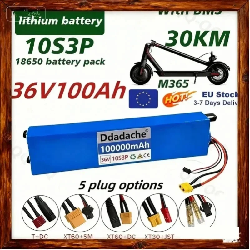 NEUER 36V 100Ah 18650 Wiederaufladbarer Lithium-Akku 10S3P 500W Hochleistungs-Akku für Modifizierte Fahrräder, Roller und Elektrofahrzeuge mit BMS