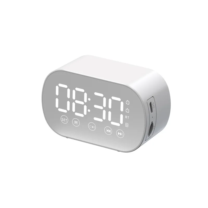 Rechargeable LED Digital Alarm Clock HD Mirror Display Portable Bluetooth Speaker with Sleep Timer for Bedside