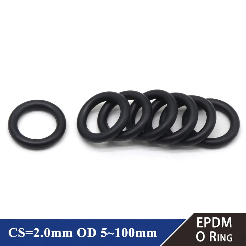 

10/50Pcs EPDM o Rings CS 2mm OD 5 ~ 100mm Acid and Alkali Resistance Water Resistance Friction Resistance o-ring Black