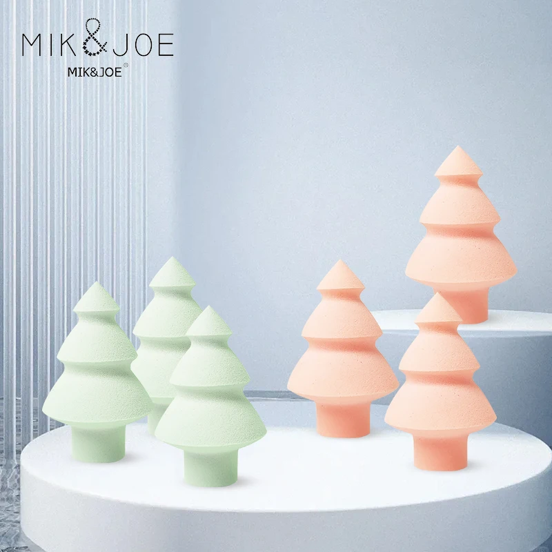 Esponja de maquillaje combinada con forma de árbol de Navidad Multicolor, suave y delicada para uso en el hogar o en viajes, 6 uds.