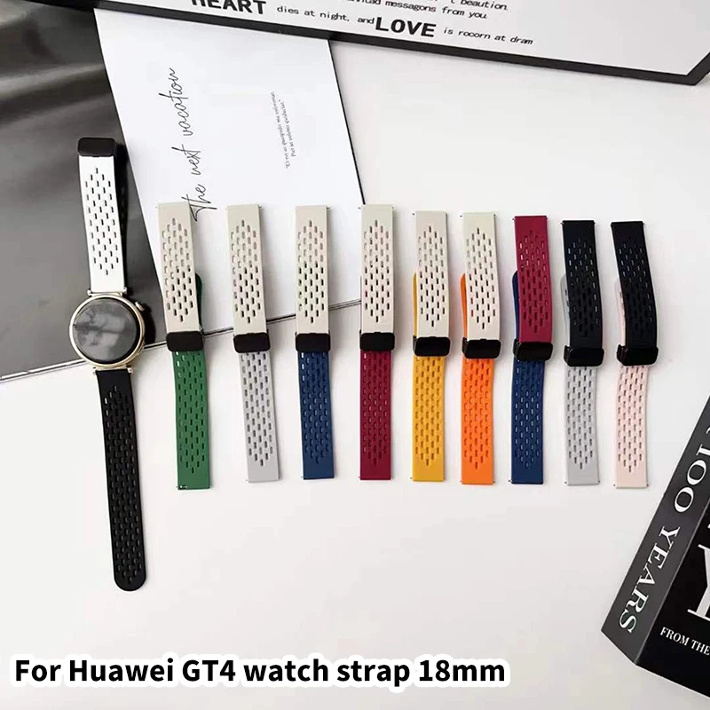 Breathable Silicone Waterproof Magnetic Watch Strap, Simple, Business And Comfortable, Suitable For Huawei Gt4 18mm