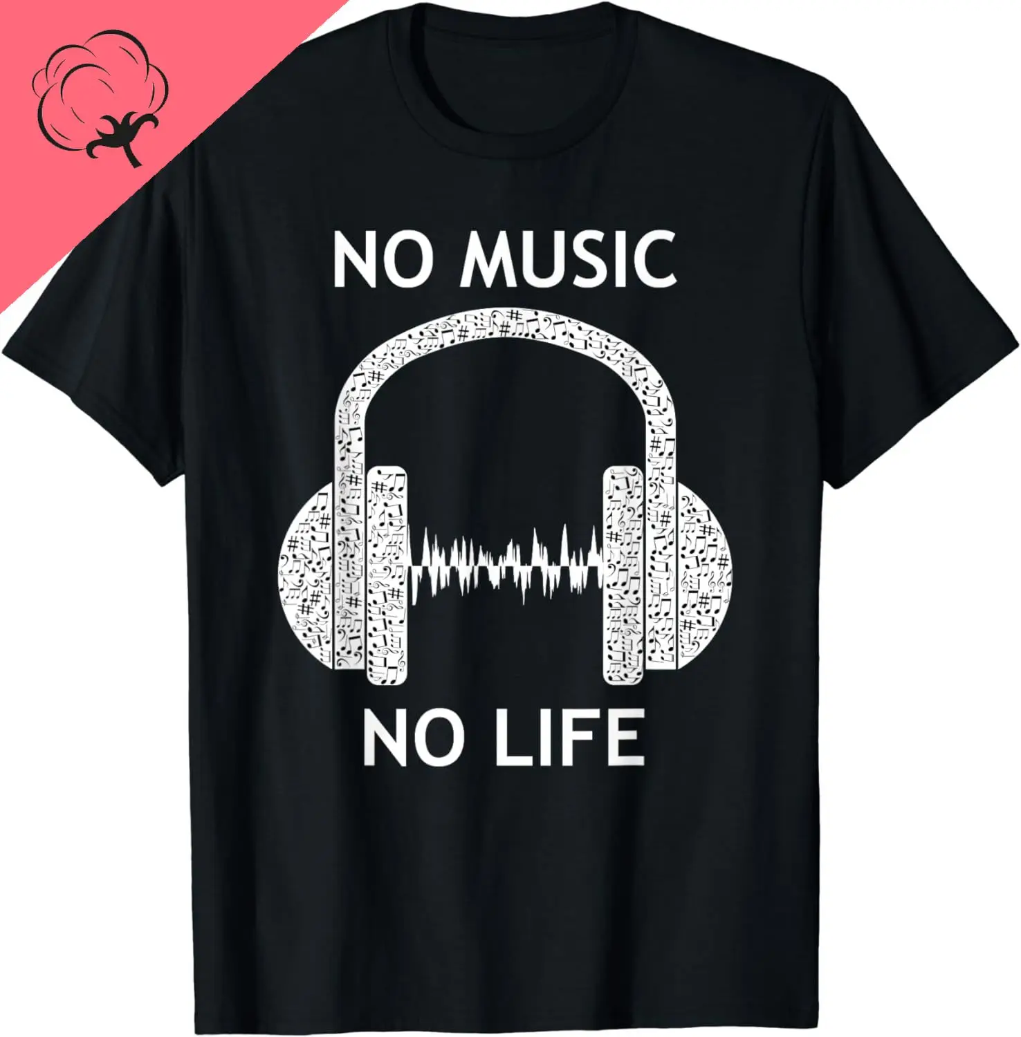 No Music No Life DJ Headphones Heartbeat Design T-Shirt Cotton Graphic T Shirts  Women Clothing Tops  Vintage Clothes Ropa Mujer