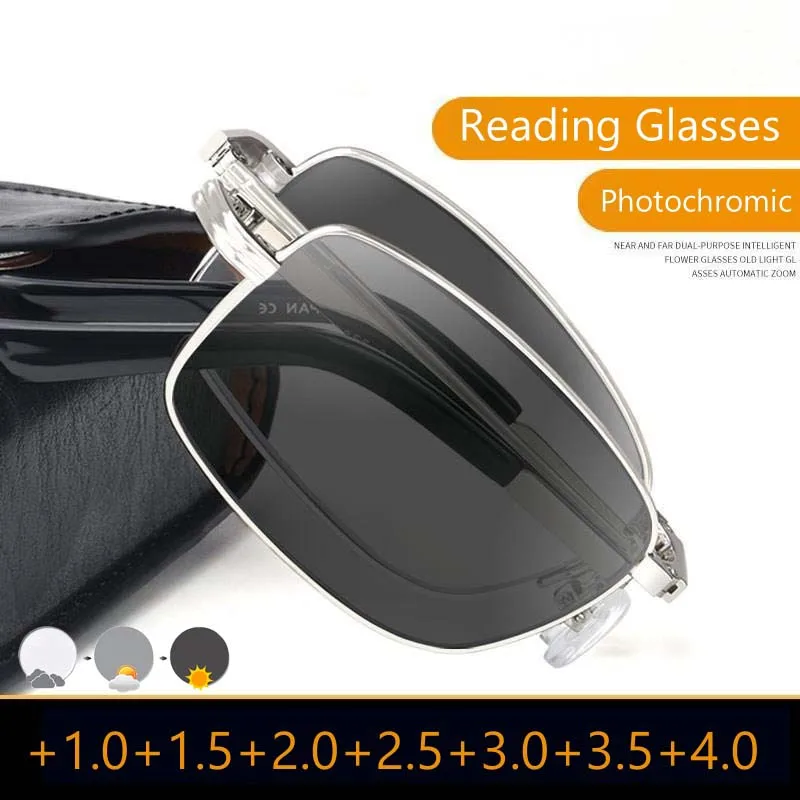 

Color Changing Folding Presbyopia Glasses for Men High Definition Photochromic Eyewear Portable Multifocal Eyeglasses To +4.0