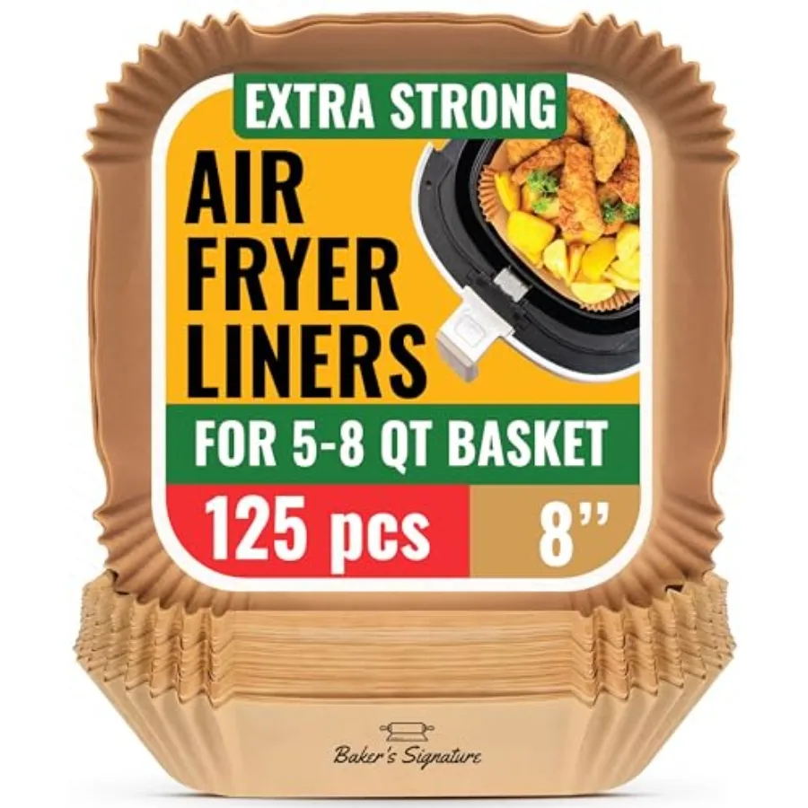 Air Fryer Paper Liners, 125Pcs Air Fryer Disposable Liners, Non-Stick and Oil Proof for Easy Cleanup, 8" Square for 5-8 qt Bask
