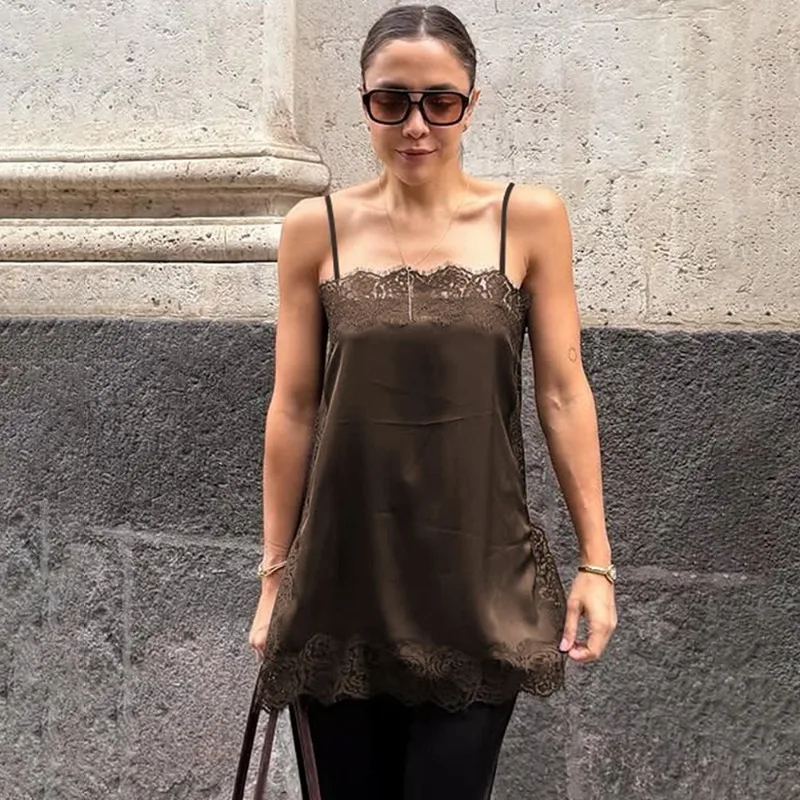 

Tuularose Summer Lace Dress Women Fashion Solid Lace Patchwork Sleeveless Tank Top Dress New Vintage Party Vacation Female Dress