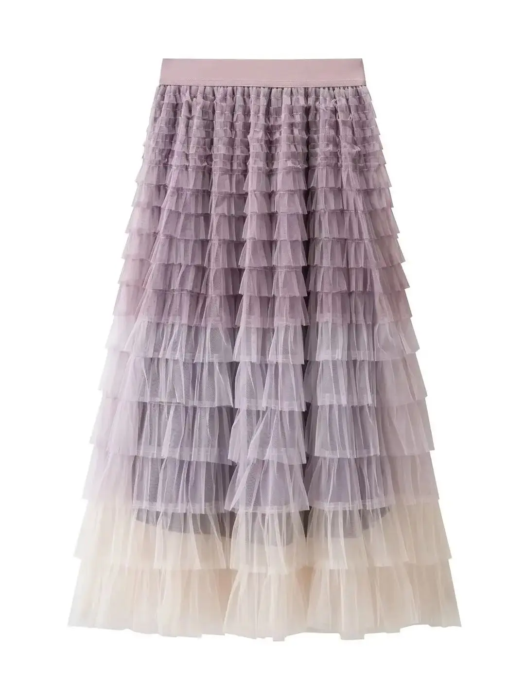 حار التباين اللون متعدد الطبقات كشكش شبكة تنورة المرأة بوهو عالية الخصر طويل ماكسي تول تنورة الربيع الصيف ملابس نسائية للحفلات #4