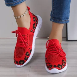 Women Casual Shoes New Leopard Lace-up Sneakers Lightweight Mesh Breathable Casual Sports Shoes Women Running Shoes 2024