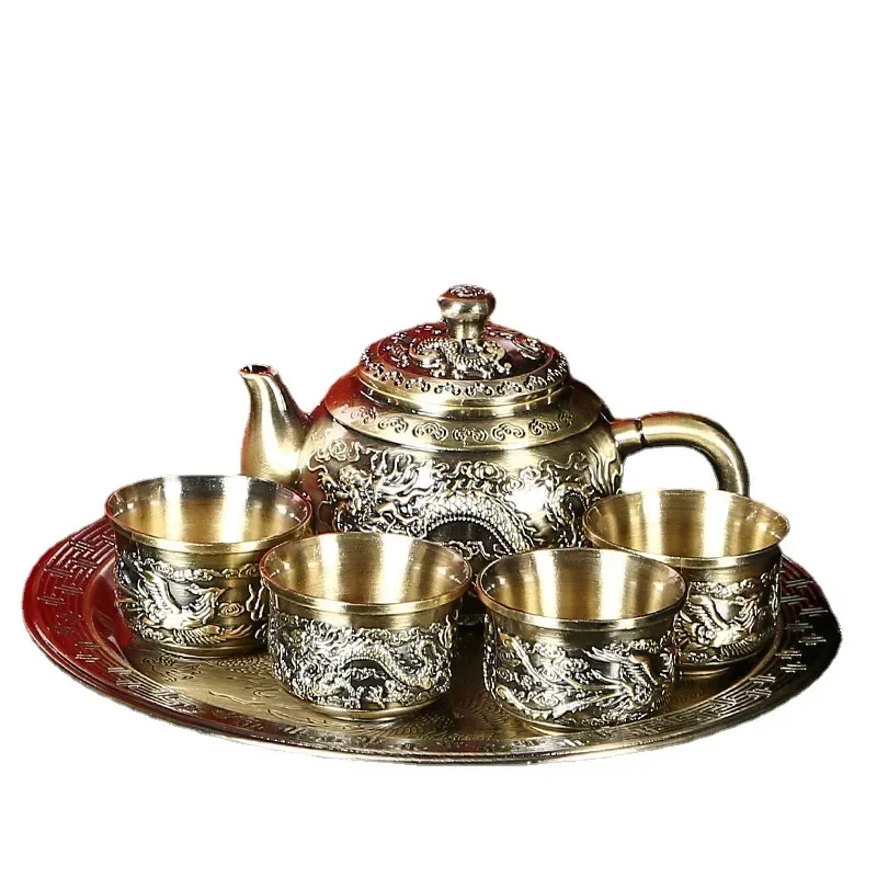

Dragon and Phoenix Tea Set Household Retro High End Kung Fu Pot Cup Tea Plate