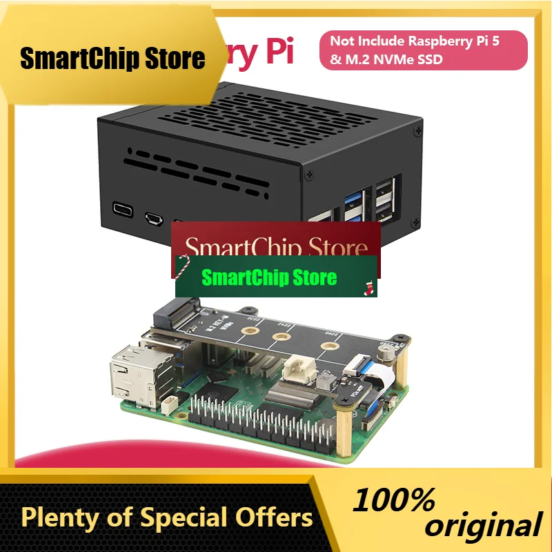 SmCpGeekworm X1001 PCIe To NVMe Shield With Metal Case For Raspberry Pi 5