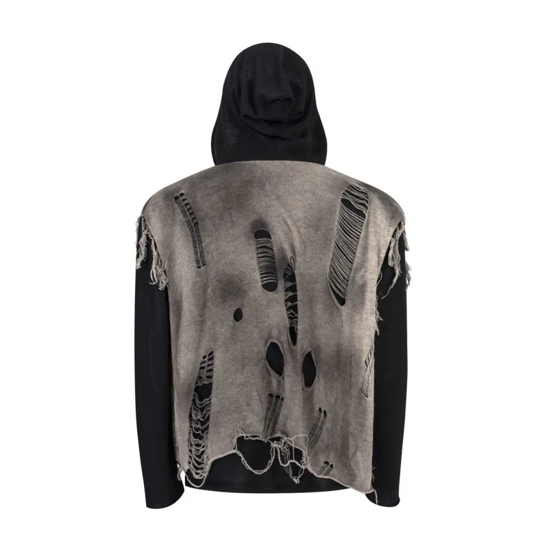 WVGA primavera otoño nuevo hombre marea desgastado suéteres de dos piezas tinte sucio moda prendas de punto con capucha nicho Chic Casual Tops Ins W12561