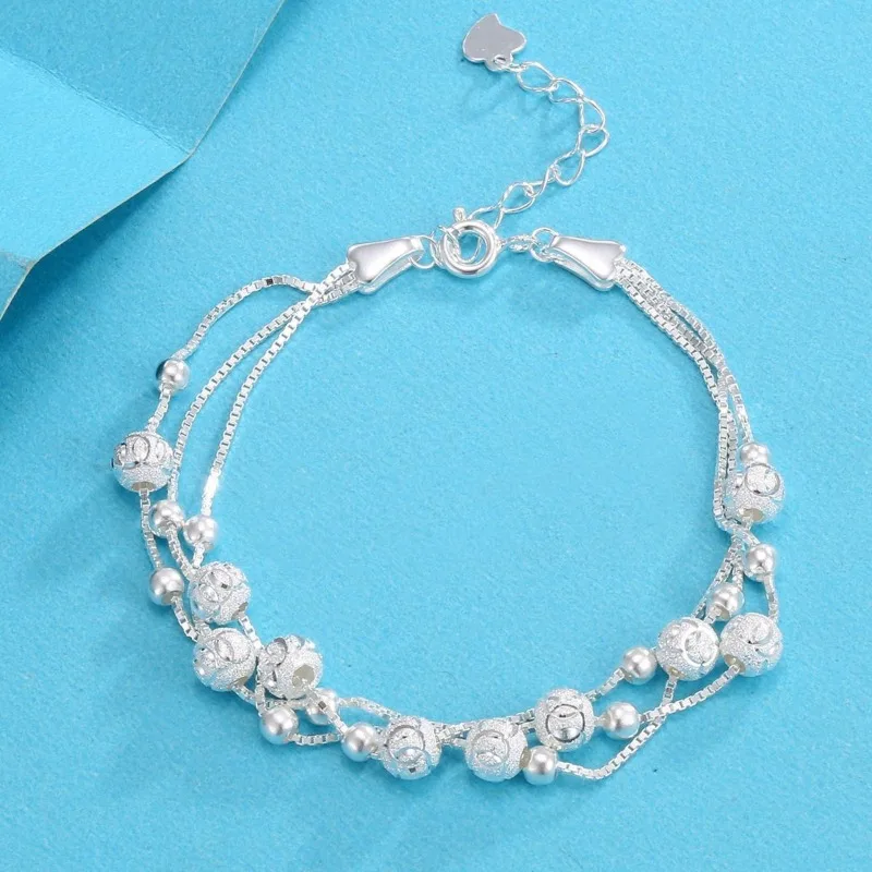 

925 Sterling Silver Beads Bracelets for Women Vintage Multi Layer Charm Bracelet Jewelry Gifts for Her Fashion Accessories
