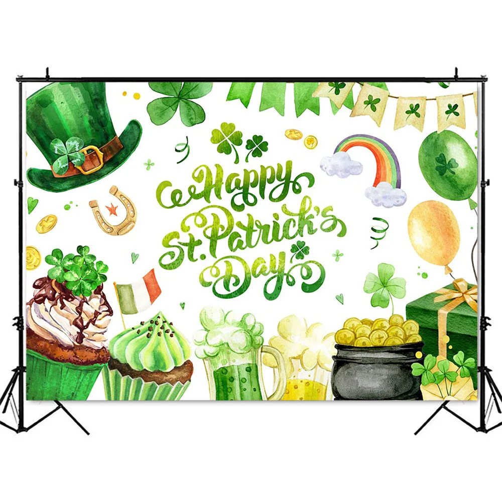 Happy St.Patrick's Day Backdrop Lucky Four Leaf Clover Photo Background Newborn Kids Little Shamrock Background for Photo Props