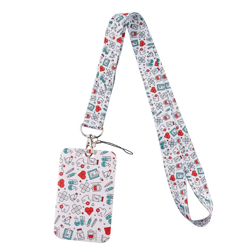 Nurse Doctor ID Badge Lanyard - Medical Equipment Pattern Neck Strap with Keyring Charm Phone Keychain Accessories